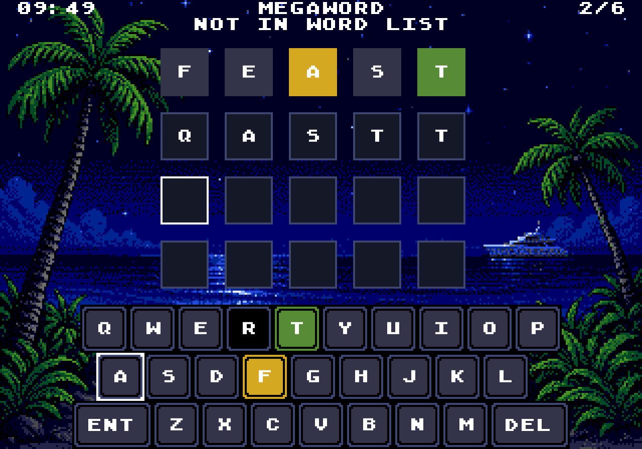 MegaWord screenshot: palm cove backdrop